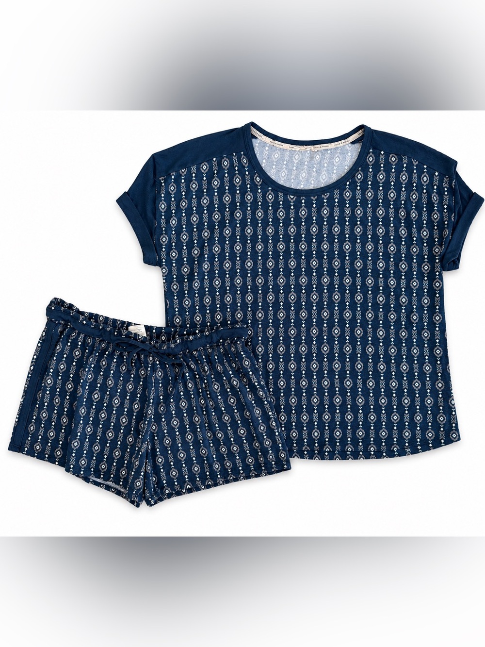 Lucky Brand Blue Boho Print Pajama Set Shorts Lounge Sleepwear Large